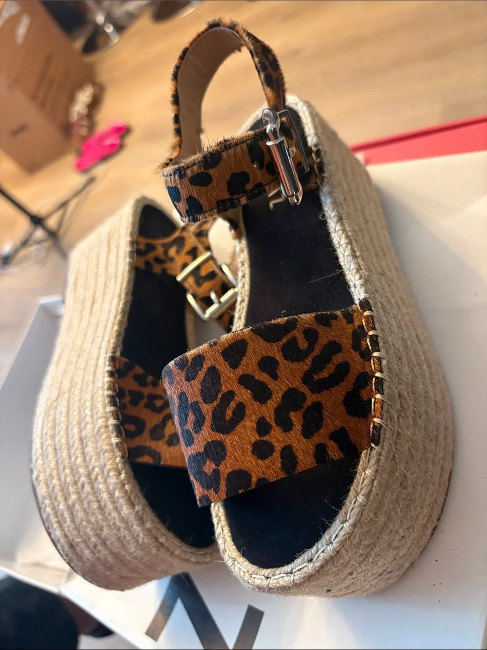 SCHUTZ Leopard Print Espadrille Sandals in Tan and Black 83